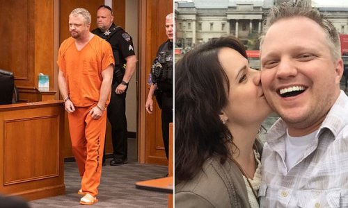 Colorado Mormon dentist accused of poisoning his wife to death to start new life with his mistress keeps head down as he appears in court in shackles to be formally charged with murder