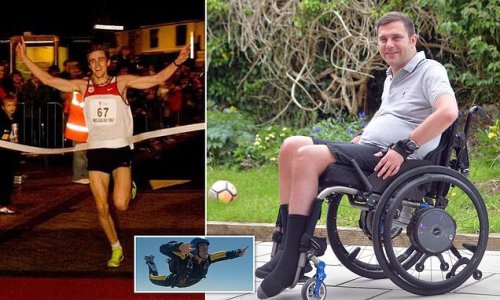 RAF instructor reveals how he was left paralysed after breaking his neck during botched parachute jump when he collided with colleague in mid-air before falling 900ft to the ground