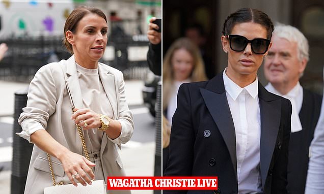 WAGATHA CHRISTIE TRIAL LIVE: Rebekah Vardy arrives for libel trial as Coleen Rooney turns up with husband Wayne Rooney to return to witness box while world braces for more updates after Sarah Harding, Peter Andre and Davy Jones locker revelations
