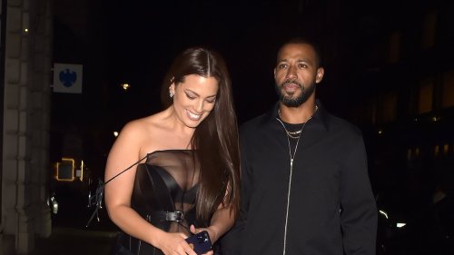 Ashley Graham flashes her underwear in a sheer black gown as she attends Perfect Magazine x Valentino LFW party with husband Justin Ervin