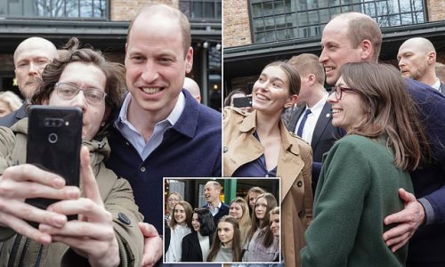 People's prince! William poses for selfies with Ukrainian refugees during visit to food hall in Warsaw - after laying wreath at Tomb of the Unknown Solider