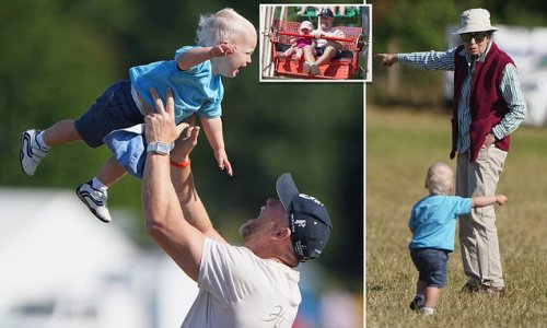 Royally good fun! Mia Tindall, 8, sister Lena, 4, and one-year-old brother Lucas enjoy a day out with dad Mike and grandmother Princess Anne at the Festival of British Eventing at Gatcombe Park