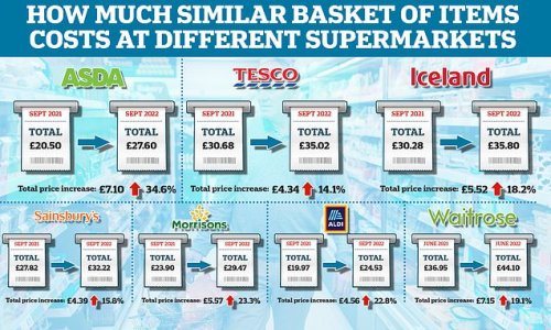 The soaring cost of your shopping basket: How price of everyday items like Heinz Beans have risen in a year from 85p to £1.24, Tesco spaghetti from 53p to 85p and four Andrex loo rolls have more than doubled to £5.07