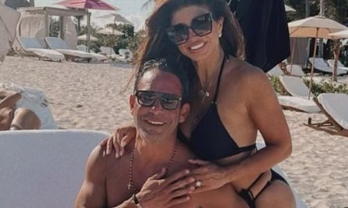 Teresa Giudice of Real Housewives Of New Jersey poses in a black bikini while celebrating 50th birthday in Mexico with fiancé Luis Ruelas