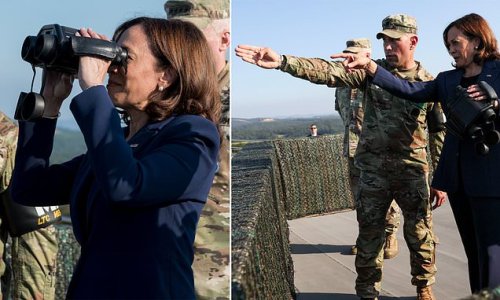 'It's so close!' Kamala Harris uses binoculars to view North Korea from DMZ...then talks to US soldiers about James Webb Telescope