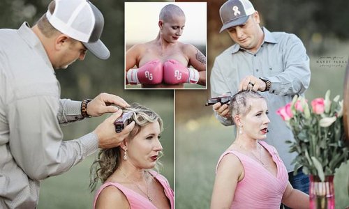Husband shaves wife's head as she battles breast cancer in emotional photoshoot