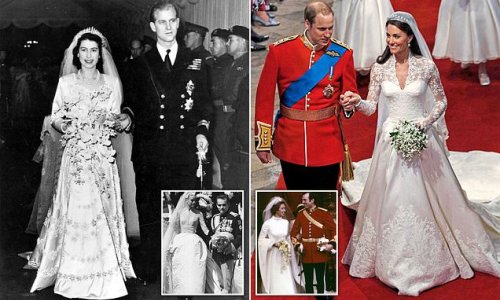 In pictures: A history of royal weddings - from Grace Kelly's dress that caused gasps to Sarah Chatto's timeless bridal gown and former Peep Show actress Sophie Winkleman's daring sweetheart neckline