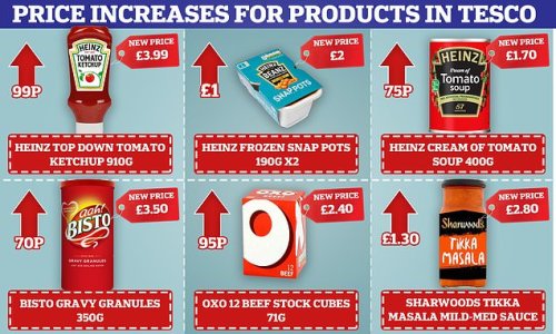 Beanz Meanz (more expensive) Heinz: Cost of beans at Lidl, Sainsbury's, Asda, Tesco and Aldi soars to £3.99 - as Mr Kipling cakes, Bisto gravy and Sharwood's curry sauce all go up in price