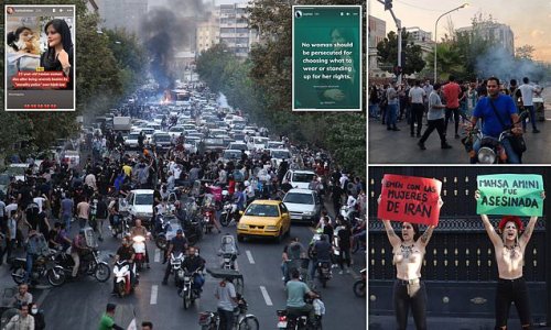 'It's like a warzone': Unrest in Iran over death of Mahsa Amini, 22, spills into seventh day as residents describe horrific protest scenes, Spanish feminists stage topless demonstration and stars including Sophie Turner voice support for women's rights