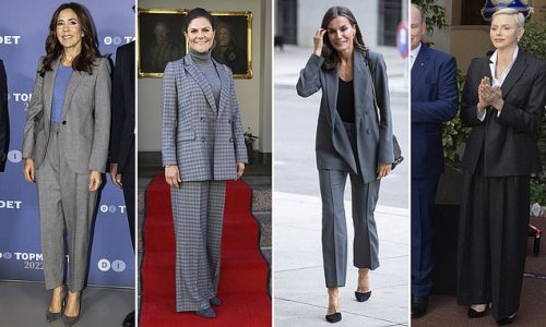 Why a grey suit is the autumn trend with a royal seal of approval! Stylist says the 'hardworking wardrobe hero' is a mix of 'business and sultry' as Letizia of Spain and Charlene of Monaco put their twist on the classic look