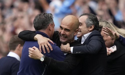 Jubilant Manchester City fans stream onto Etihad turf in pitch invasion, with Pep Guardiola in tears after dramatic comeback to win Premier League