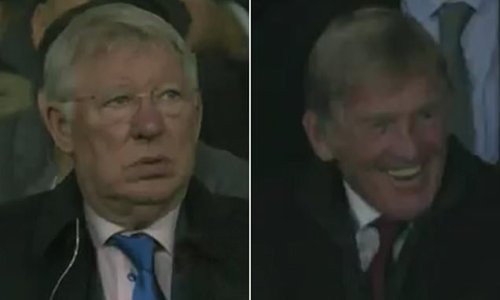 Alex Ferguson shakes his head but Kenny Dalglish cannot stop laughing