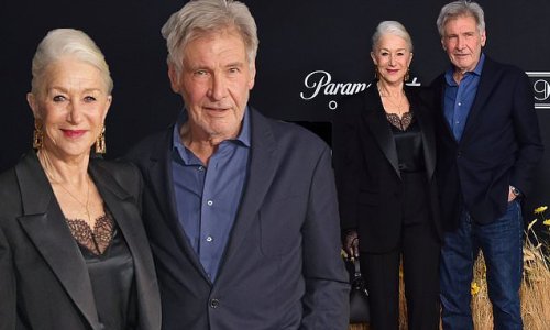 Still got it! Helen Mirren, 77, is a vision in all-black while co-star Harrison Ford, 80, keeps it relaxed in blue jeans at LA premiere of their Yellowstone spin-off series 1923