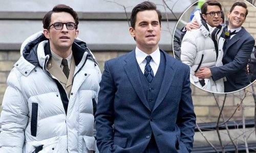 Jonathan Bailey and Matt Bomer share a playful embrace in between takes