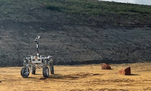 European Space Agency's planetary rover destined for missions on the moon or Mars is put through its paces in Milton Keynes quarry