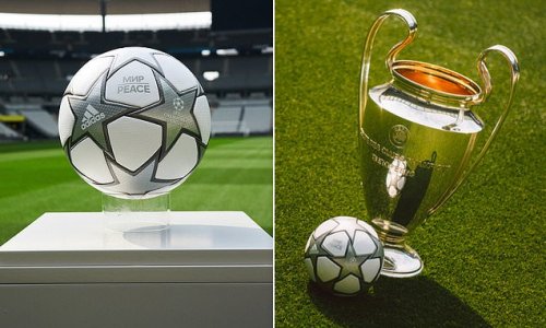 Adidas reveal the Champions League final ball - which will be auctioned for the UN Refugee Charity after the game - with 'peace' slogan for the war in Ukraine