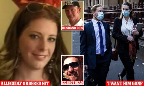 Mum accused of ordering her husband to kill her ex-lover allegedly used kinky sex and humiliating insults to belittle him until he 'manned-up' and shot him dead - before the GUNMAN died in a pool of blood at the scene