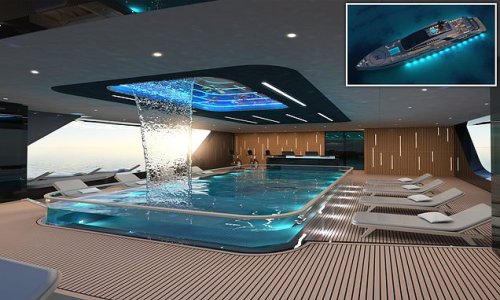 252ft superyacht design that features its own WATERFALL and aquarium