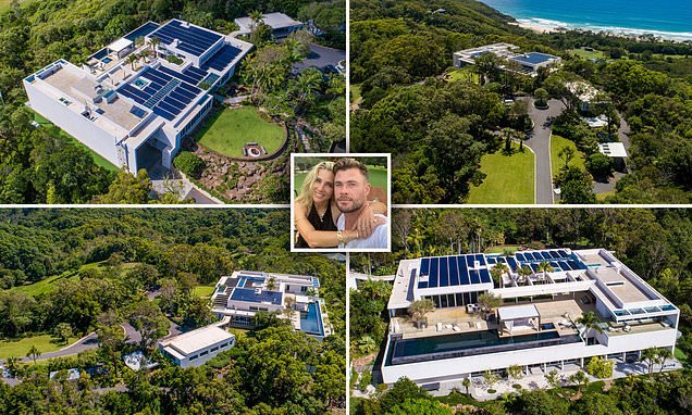 Stunning images reveal the mammoth size and opulence of Chris Hemsworth and Elsa Pataky's mega mansion in Broken Head - and experts say it's now worth a whopping $30 million
