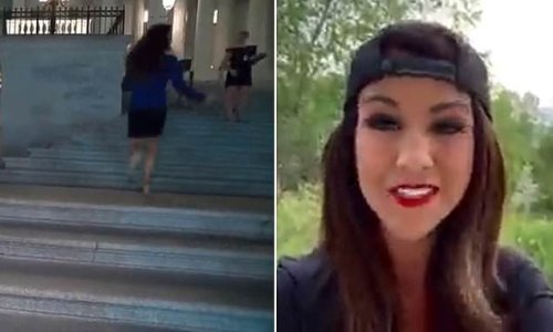 New video reveals Lauren Boebert running up Capitol steps in attempt to make debt ceiling vote - before claiming she SKIPPED the vote to 'protest' McCarthy's deal