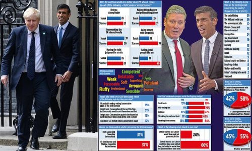 Bleak poll reveals public think Rishi Sunak is failing to make progress on his five key pledges as only 35% of people who voted Tory in 2019 say they will likely do so again