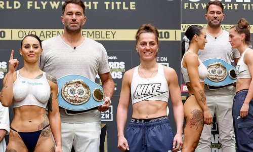 Cherneka Johnson goes TOPLESS for weigh-in ahead of her title defence against Ellie Scotney, leaving boxing promoter Eddie Hearn not sure where to look as world champion 'Sugar Neekz' stuns in body paint look