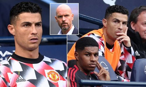 Erik ten Hag makes BIZARRE claim that he left glum-faced Cristiano Ronaldo on the bench during Manchester United's 6-3 derby thumping by City 'out of respect for his big career'