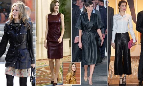 Letizia in leather! Stylish Queen of Spain shows how you can take the edgy material from grungy to glamorous