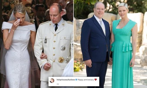 Happy anniversary, Albert and Charlene! Monaco royals hold hands in new portrait to mark 11 years of marriage