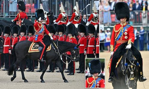 William prepares to do his duty: Prince practises for Trooping the Colour next week when he will be stepping in for his 96-year-old grandmother the Queen