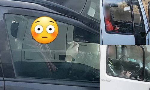 A bit of fast food? Brazen motorist going 50mph is stopped by police for eating soup at the wheel - as officers reveal footage of other drivers using their mobile phones while on the road