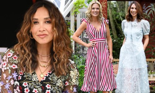 Myleene Klass, Charlotte Hawkins and Alex Jones put on a stylish display as they arrive for the RHS Chelsea Flower Show press and preview day