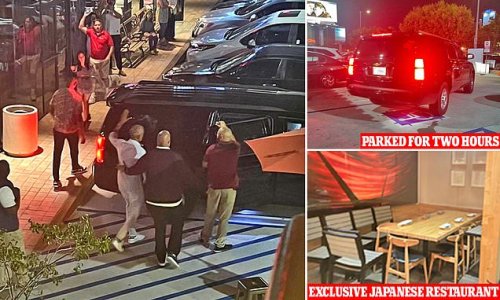 EXCLUSIVE: Barack Obama's Secret Service SUV parks in handicapped space for TWO HOURS while he enjoys dinner with daughters Sasha and Malia at swanky sushi restaurant in LA