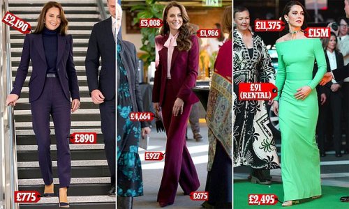 The sustainable style queen! Princess of Wales' VERY eco-conscious Earthshot tour wardrobe was filled with recycled British designs and even a RENTED gala gown - but still totals more than $50,000 (and that doesn't include Diana's priceless jewels)