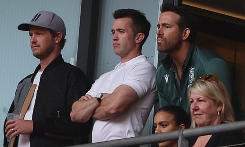 Wrexham's pair of Hollywood owners Ryan Reynolds and Rob McElhenney are both hilariously caught out by the offside flag... as they celebrate long after their side's late equaliser is chalked off in FA Trophy final loss at Wembley