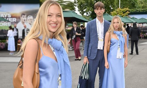 Lila Moss puts on a chic display in an elegant blue silk dress as she