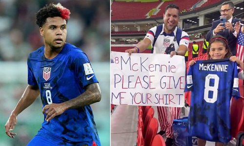 USA star Weston McKennie makes a young fan's night by gifting her the jersey he wore in Iran win to reach the World Cup last-16 and giving her a hug in heartwarming post-game moment