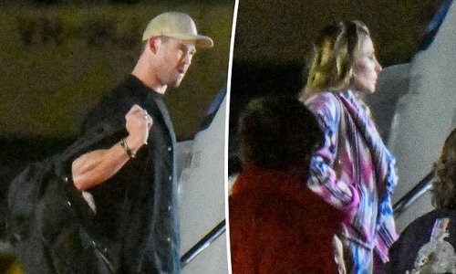Chris Hemsworth and wife Elsa Pataky are spotted boarding a private jet together as they fly out of Sydney
