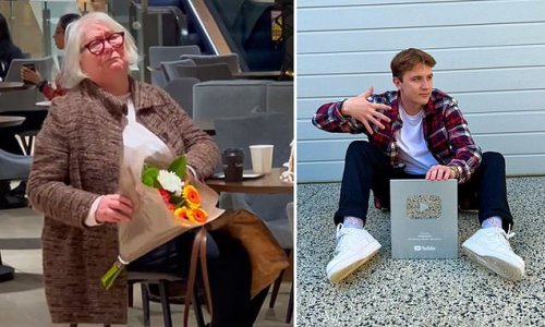 Heartwarming moment a total stranger gives an elderly woman a bunch of flowers before she bursts into tears - and the sad reason behind his random act of kindness