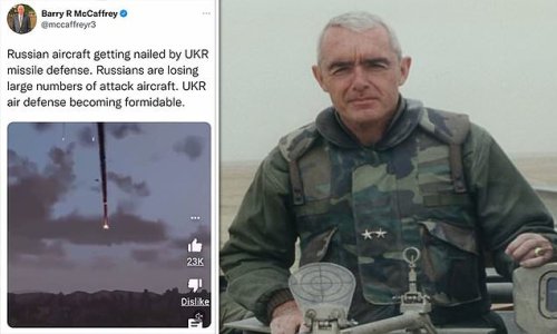 MSNBC contributor and retired four-star general Barry McCaffrey deletes tweet showing Russian plane being shot down by Ukraine when he realizes it's actually from video game Arma 3