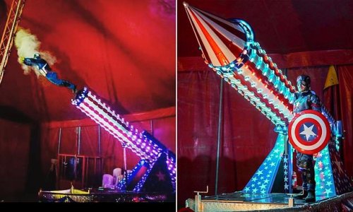 Shocking Moment Human Cannonball Dressed As Captain America Suffers 