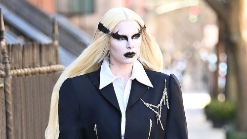 Julia Fox rocks death metal make-up and wig with schoolgirl skirt during NYC stroll with a Saint...
