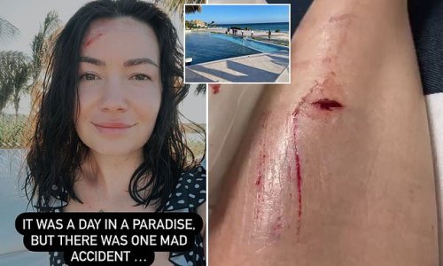 Bride, 29, is injured when she and her husband are swept into the sea when infinity pool collapses on £11,000 Caribbean honeymoon