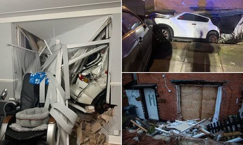 Homeowners stunned as hit-and-run driver smashes into car parked