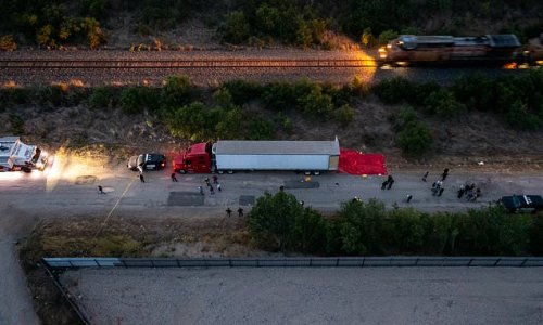 Driver of Texas migrant truck, 45, was 'very high on meth' when arrested in a field, cops say - as they charge two Mexican men after finding 51 bodies in trailer-tractor and naming 34 victims