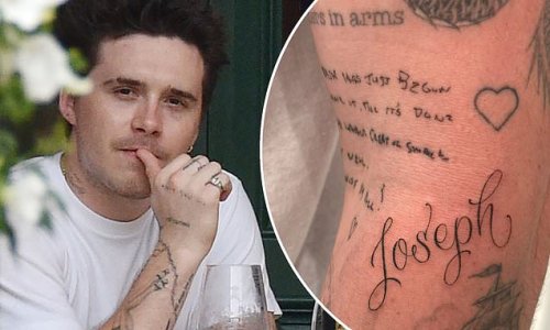Brooklyn Beckham gets his middle name Joseph inked across his left arm as he adds to his collection of 100 tattoos
