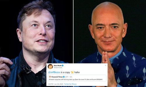 Elon Musk calls out Jeff Bezos for being a 'copy cat' on Twitter after Amazon acquired self-driving startup Zoox for $1billion