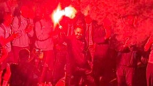 Roberto De Zerbi spotted in 4am street party with Marseille fans after securing major achievement in France - as ex-Premier League boss waves FLARE during lively celebrations