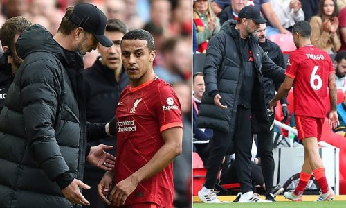 Liverpool suffer huge injury blow ahead of Champions League final showdown with Real Madrid as disconsolate Thiago walks off with hamstring issue in final Premier League outing against Wolves