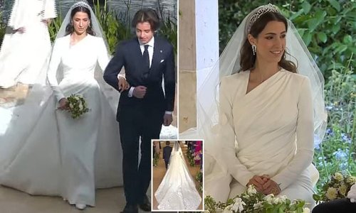 Fit for a Princess! Rajwa Al-Saif is a fairytale bride in an ivory Elie Saab gown as she marries Crown Prince Hussein of Jordan